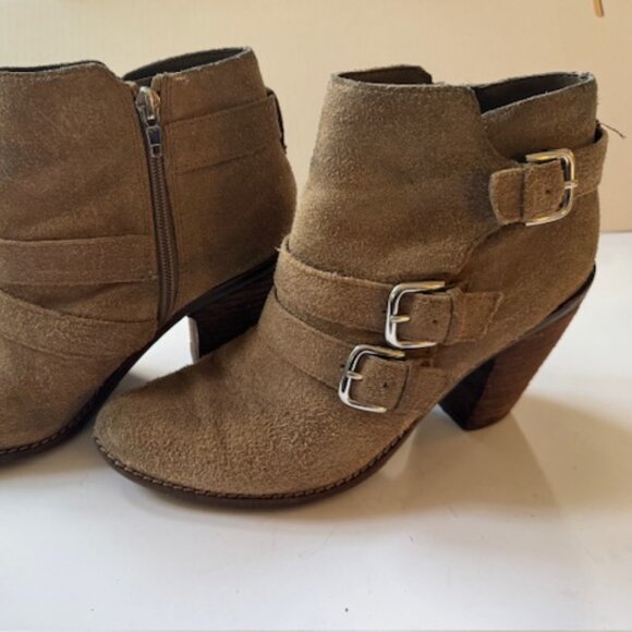 Suede Ankle Boots with Buckle Accents, Block Heel, - size 8.5 - Picture 1 of 6
